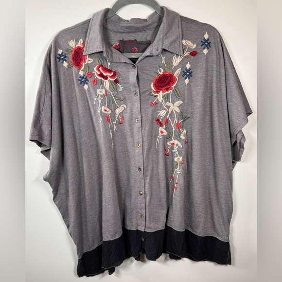 Johnny Was Tops - Johnny Was Flowy Gray Button Up Top- Size Large